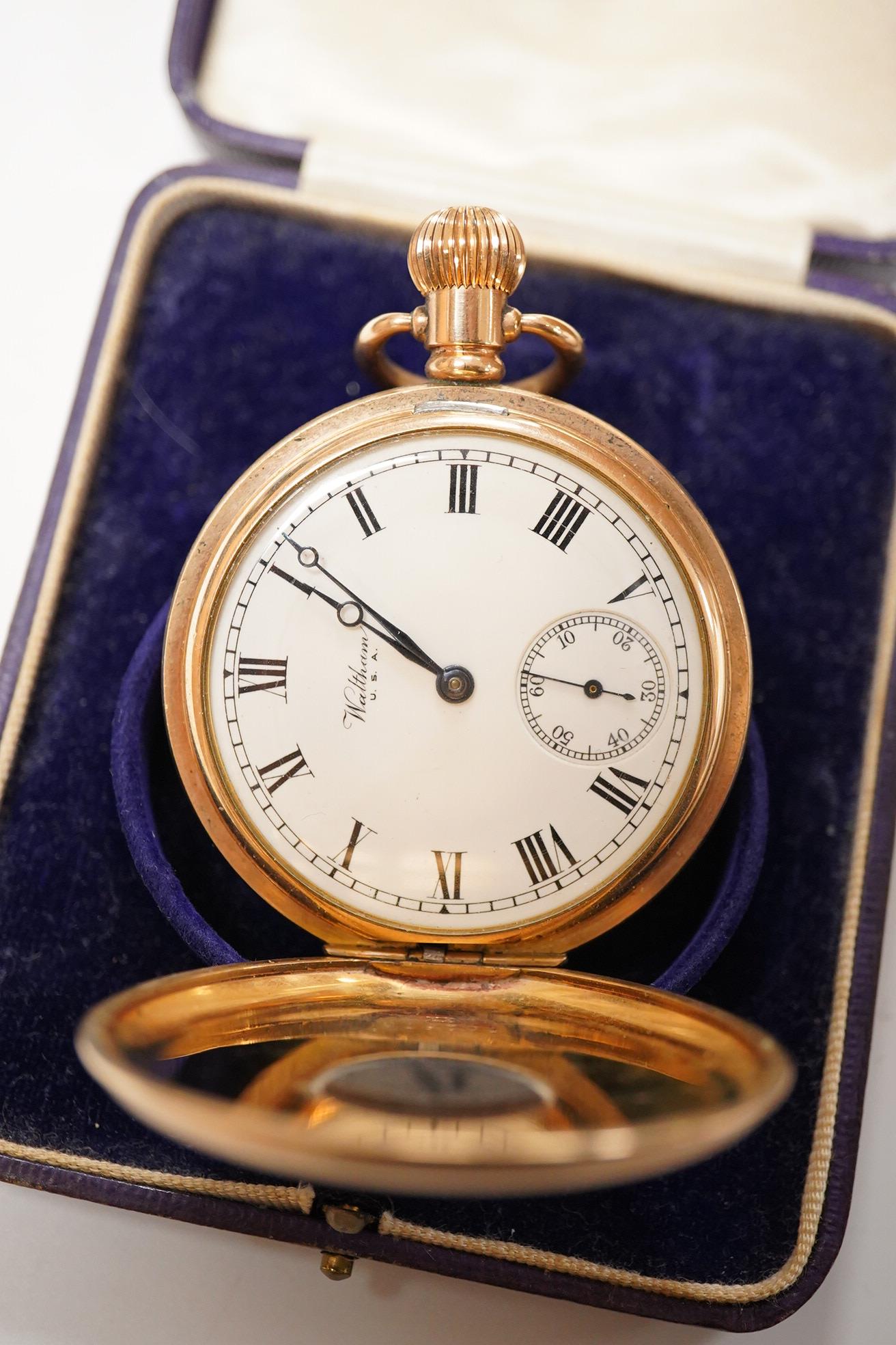 A 9ct gold bracelet, 18cm, 3.5 grams and a quantity of silver, white metal, 925 and costume jewellery, a gold plated half hunter pocket watch contained in a jewellery box.